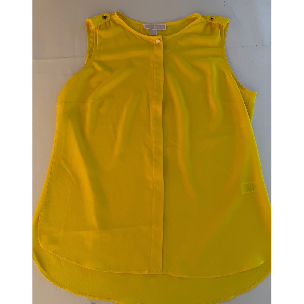 Michael Kors Yellow Sleeveless Blouse Gold Hardware Button Down Top Size 12